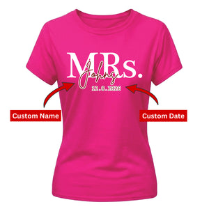 Custom Name Wedding Date Graphic Bride Ladies T-Shirt