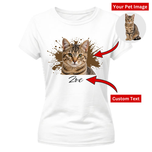 Customised Paint Splash Pet Photo Ladies T-Shirt