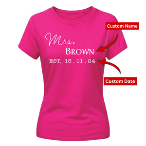 Personalised Established Mrs Wedding Date Bride Ladies T-Shirt