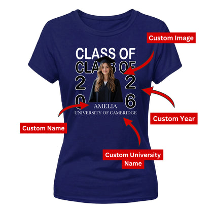 Graduation Ladies T-Shirt Personalised Class of 2026 Gift for Her