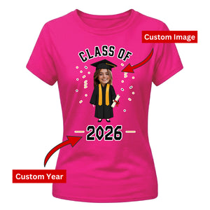 Custom Photo Ladies T-Shirt Class of 2026 Graduation Gift for Her