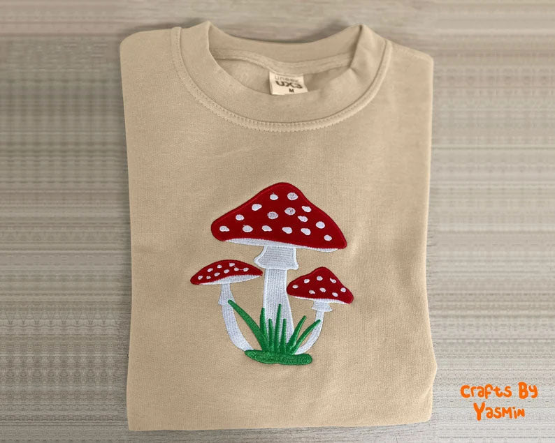 Embroidered Mushroom Hoodie, Magic Mushroom Embroidery Crewneck Jumper, Botanical Plant Nature Lover Shroom Womens Top, Frog Unisex Sweater