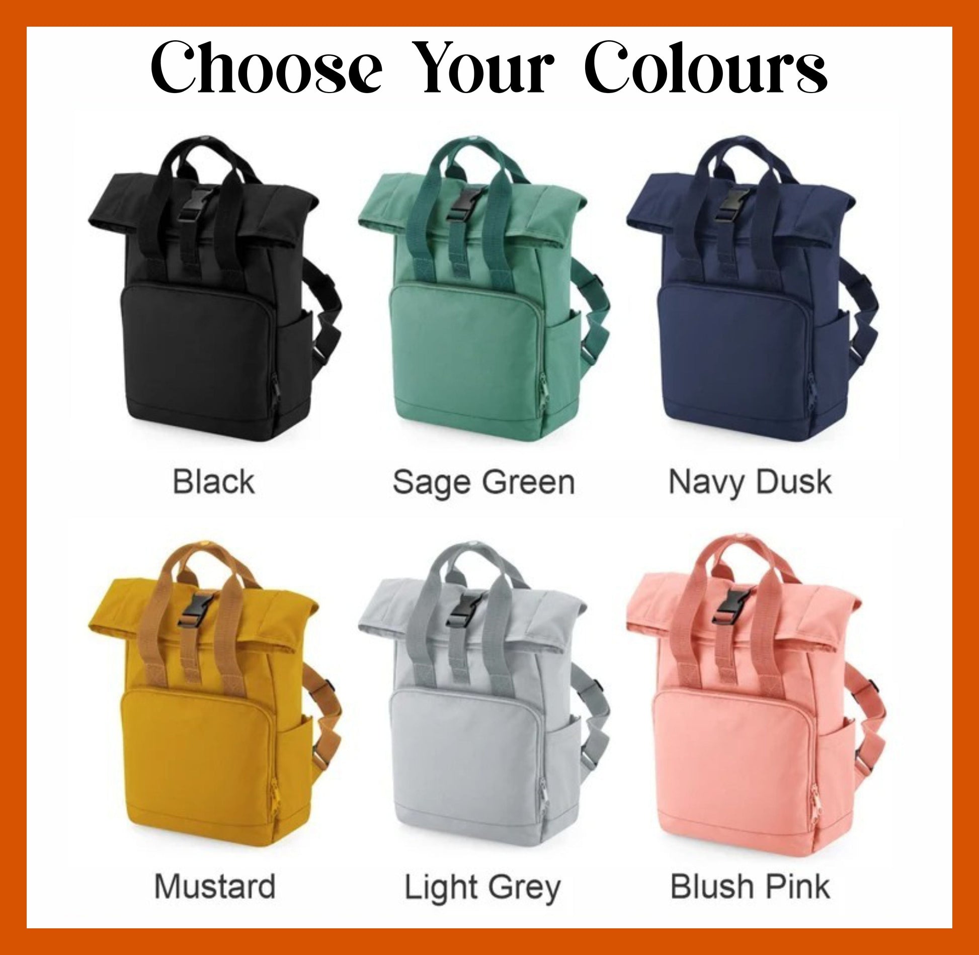 Personalised Backpack, Custom Name or Initials Printed Backpack, Twin Handle Roll-Top Travel Bags, 100 Polyester Bags, Back to School Gifts