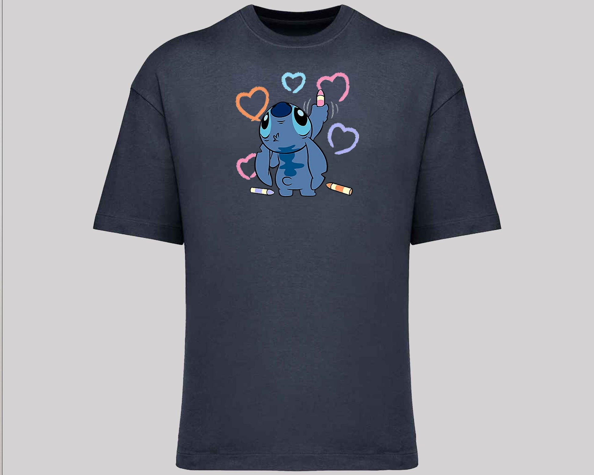Stitch Graphic Oversized T-Shirt, Unisex Funny Cute Cartoon Tee, 100% Organic Cotton Oversized Fit Top M8407
