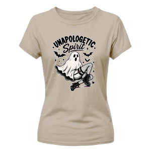 Edgy ghost fishnet boots graphic Halloween ladies t-shirt