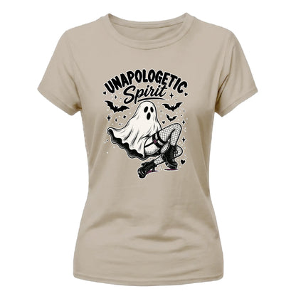 Edgy ghost fishnet boots graphic Halloween ladies t-shirt