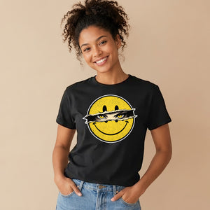 Edgy Ripped Smiley Face Graphic ladies fit T-Shirt