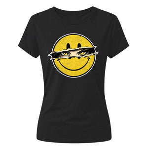 Edgy Ripped Smiley Face Graphic ladies fit T-Shirt
