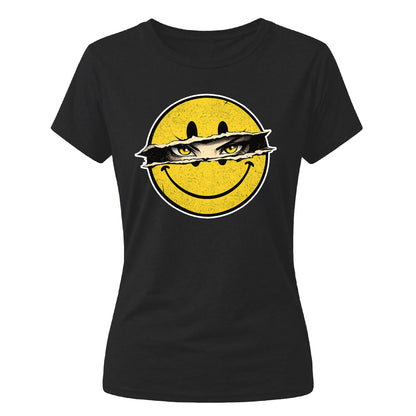 Edgy Ripped Smiley Face Graphic ladies fit T-Shirt