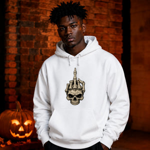 Edgy skull middle finger graphic print Halloween hoodie