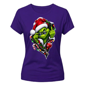 Edgy cheeky grinch zipper graphic Christmas Ladies T-Shirt