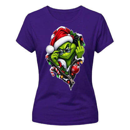 Edgy cheeky grinch zipper graphic Christmas Ladies T-Shirt
