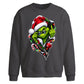 Edgy zipped grinch graphic Christmas Oversized Sweatshirt