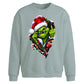 Edgy zipped grinch graphic Christmas Oversized Sweatshirt