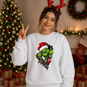 Edgy zipped grinch graphic Christmas Oversized Sweatshirt