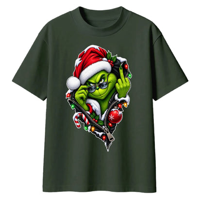 Edgy zipped grinch graphic Christmas Oversized T-Shirt