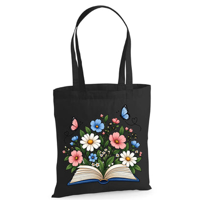 Enchanted floral open book and butterflies cotton Tote Bag
