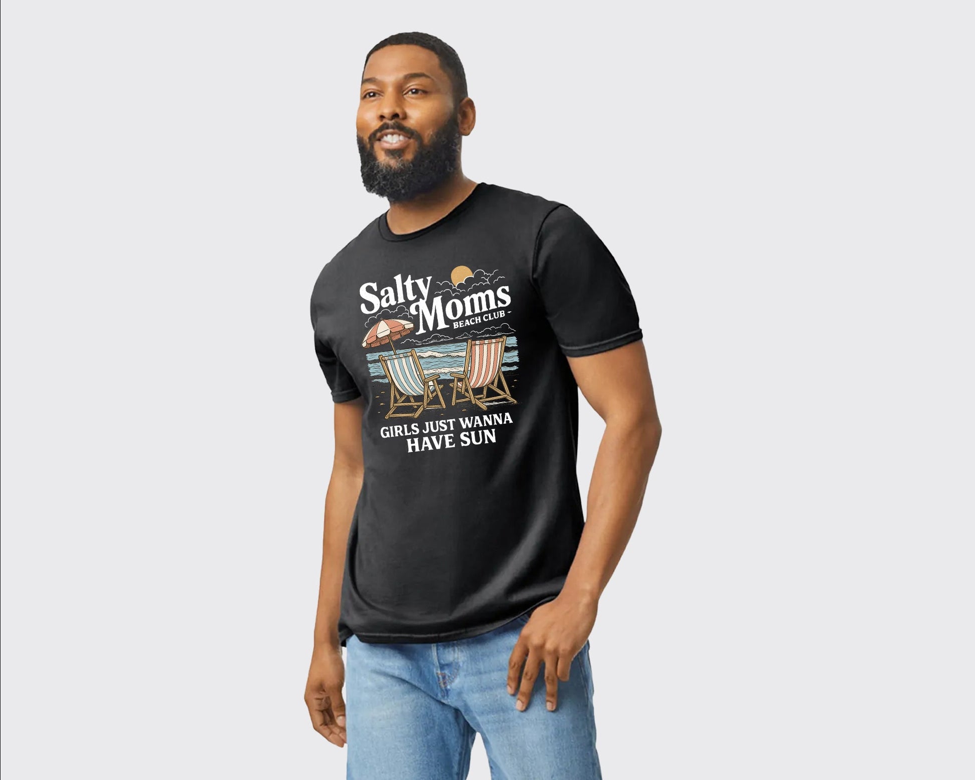 Salty Moms Beach Club Summer T-Shirt, Fun & Stylish Printed Classic Fit Tee, 100% Cotton Summer Shirt For Beach-Loving Moms M8437
