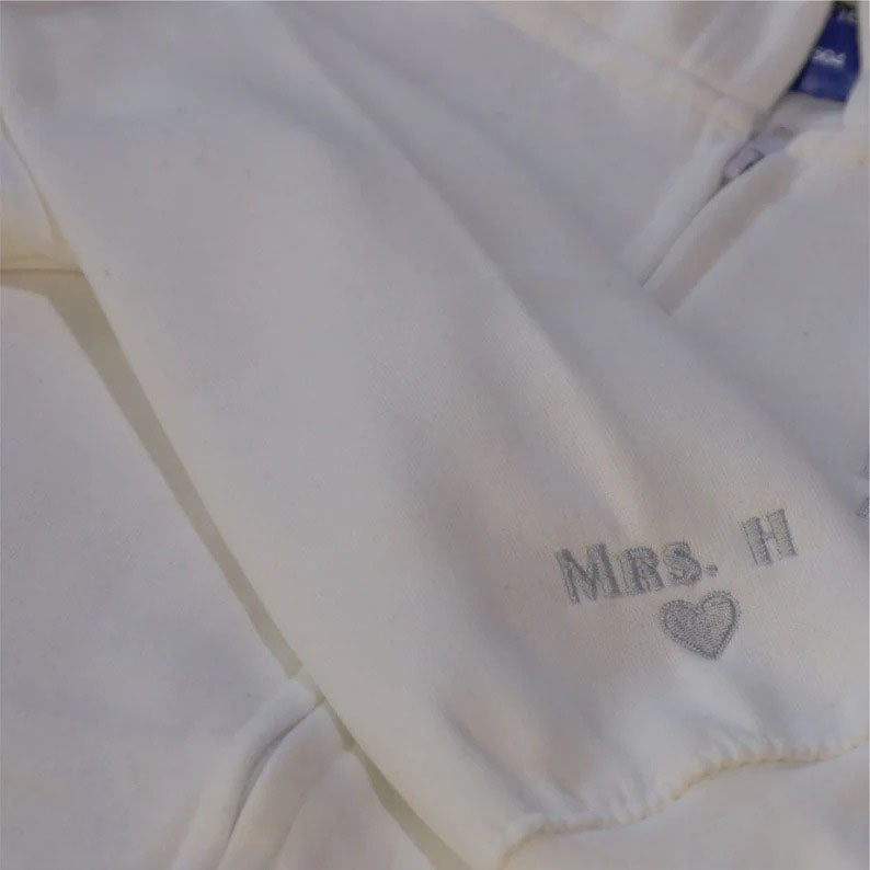 Bride Zip Up Hoodie, Custom Embroidered Wifey Hooded Sweater, Couple Matching Initials Anniversary Jumpers, Bridal Shower Hen Do Party Gifts