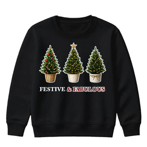 Festive Fabulous Potted Trees Art Christmas Kids Sweatshirt
