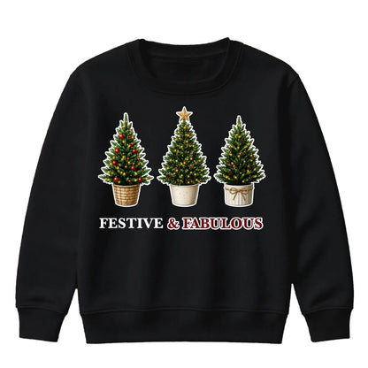 Festive Fabulous Potted Trees Art Christmas Kids Sweatshirt