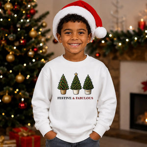 Festive Fabulous Potted Trees Art Christmas Kids Sweatshirt