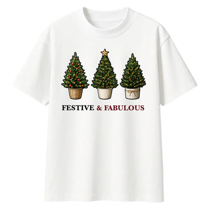 Festive Fabulous Potted Trees Christmas Oversized T-Shirt