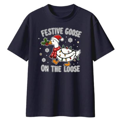Festive Goose On The Loose Art Christmas Oversized T-Shirt