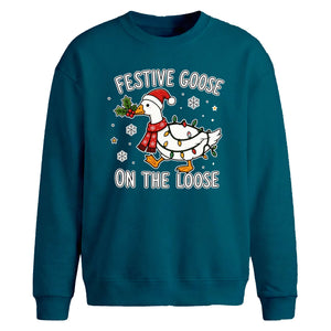 Festive Goose On The Loose Christmas Oversized Sweatshirt