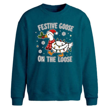 Festive Goose On The Loose Christmas Oversized Sweatshirt