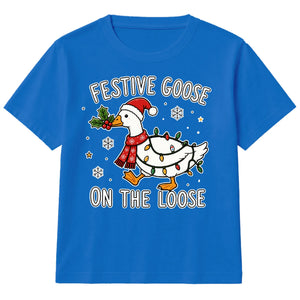 Festive Goose On The Loose Graphic Christmas Kids T-Shirt
