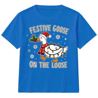 Festive Goose On The Loose Graphic Christmas Kids T-Shirt
