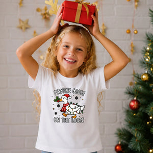 Festive Goose On The Loose Graphic Christmas Kids T-Shirt