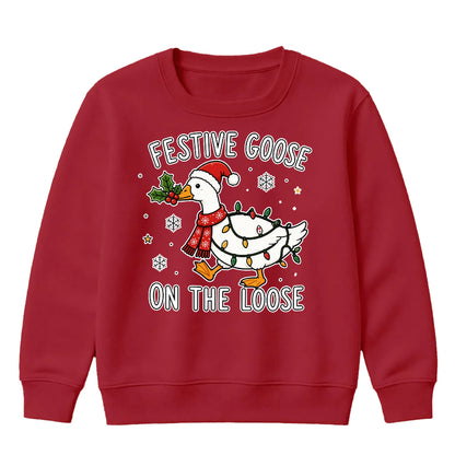 Festive Goose On The Loose Print Christmas Kids Sweatshirt