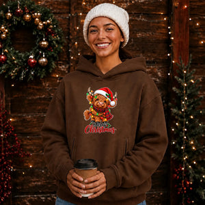Festive highland cow graphic Christmas Oversized Hoodie