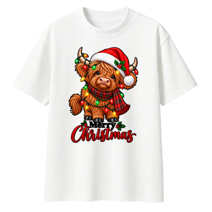 Festive highland cow graphic Christmas Oversized T-Shirt