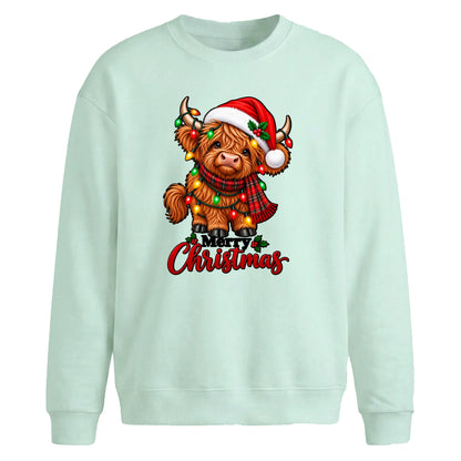 Festive highland cow lights Christmas Oversized Sweatshirt