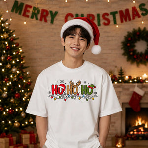 Festive Ho Ho Ho Lights Graphic Christmas Oversized T-Shirt
