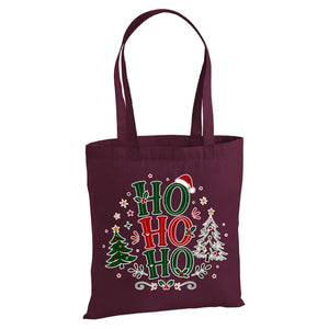 Festive Ho Ho Ho Santa Hat Tree Print Christmas Tote Bag