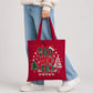 Festive Ho Ho Ho Santa Hat Tree Print Christmas Tote Bag