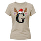 Festive initial reindeer print Christmas Ladies T-Shirt