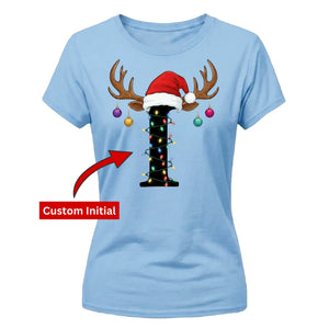 Festive initial reindeer print Christmas Ladies T-Shirt