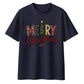 Festive Merry Tree Lettering Christmas Oversized T-Shirt