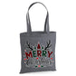Festive Plaid Merry Antler Tree Print Christmas Tote Bag