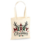 Festive Plaid Merry Antler Tree Print Christmas Tote Bag