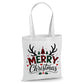 Festive Plaid Merry Antler Tree Print Christmas Tote Bag