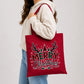 Festive Plaid Merry Antler Tree Print Christmas Tote Bag