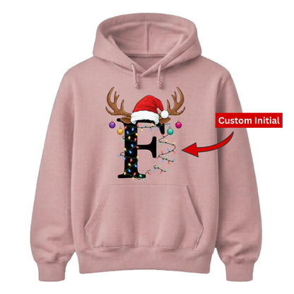 Personalised festive reindeer initial graphic Christmas Unisex Hoodie