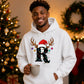 Personalised festive reindeer initial graphic Christmas Unisex Hoodie