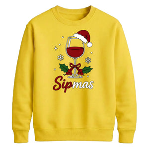 Festive Sipmas Wine Glass Print Christmas Unisex Sweatshirt